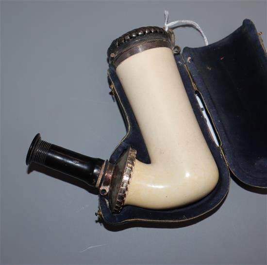 A large 19th century European white metal mounted Meerschaum pipe, bowl